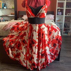 Red and white poppy dress